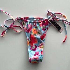 NWT Victoria’s Secret Swim Blue/Pink Floral String Bikini Bottoms